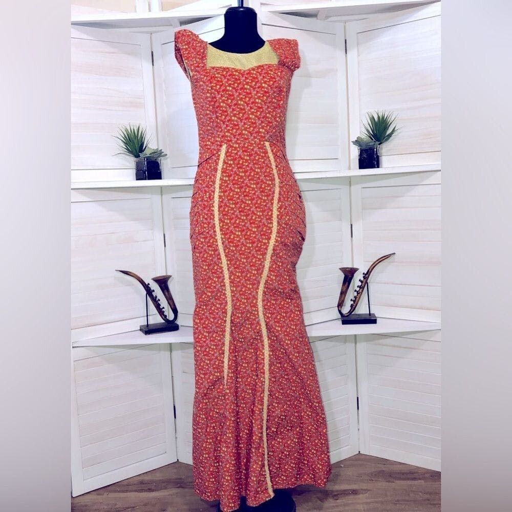 Vintage Vintage 70s golden orange mermaid custom made maxi dress S Size S / US 4 / IT 40 - 1 Preview