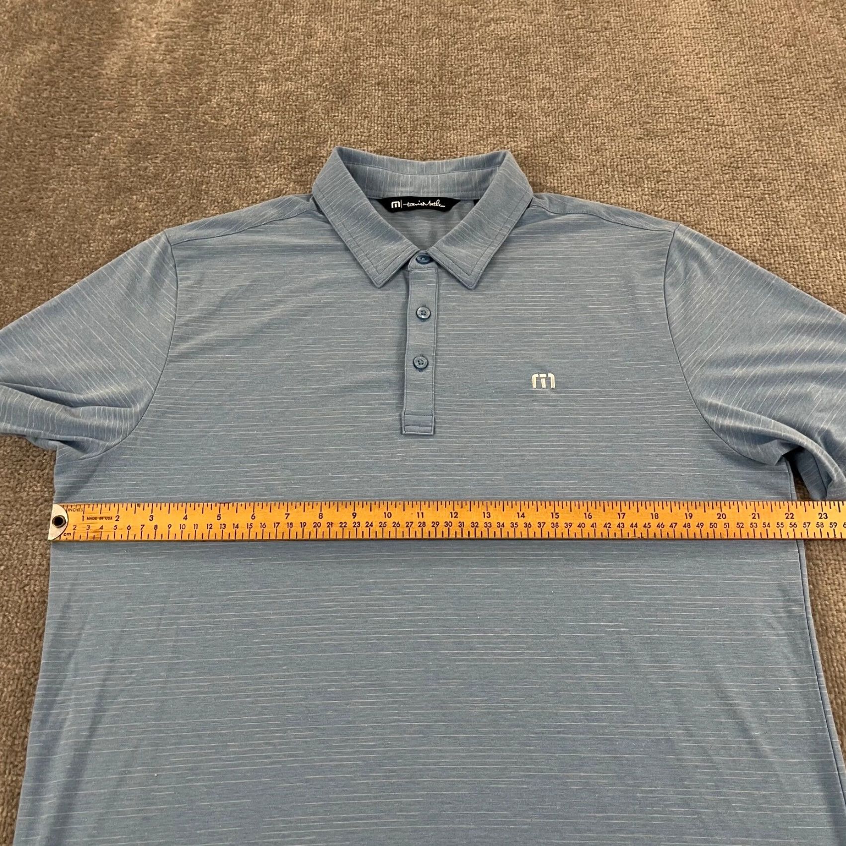 TravisMathew Travis Mathew Polo Shirt Mens Large Blue Striped Golf Performance Casual Sport Size US L / EU 52-54 / 3 - 5 Thumbnail
