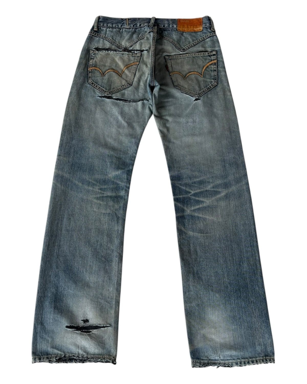Kapital THRASHED🔥EDWIN 503SS RIPPED MUD DISTRESSED DENIM JEANS Size US 34 / EU 50 - 2 Thumbnail