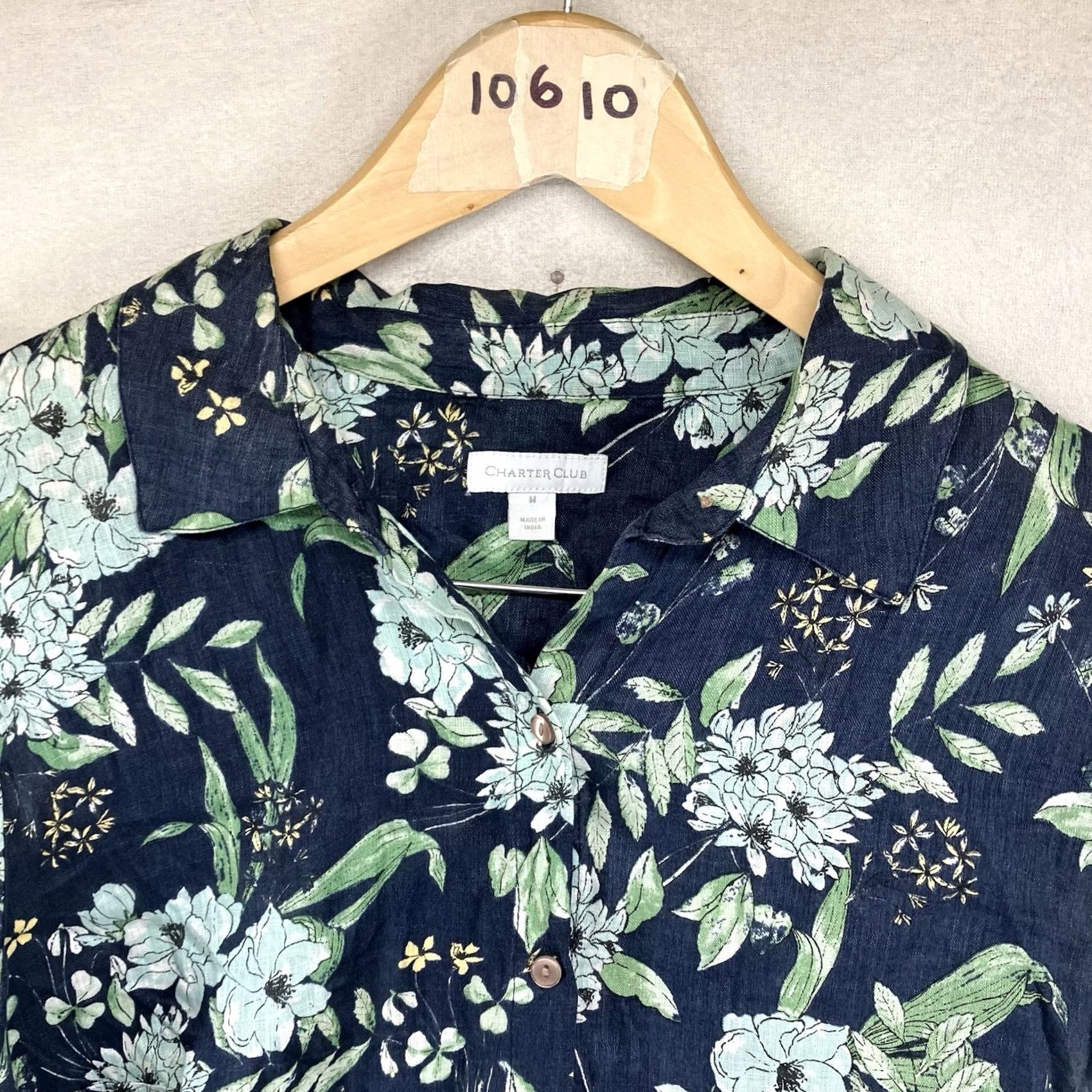 Charter Club Charter Club Women's Button Front Top Linen Roll Tab Sleeve Floral Blue M IP Size M / US 6-8 / IT 42-44 - 5 Thumbnail