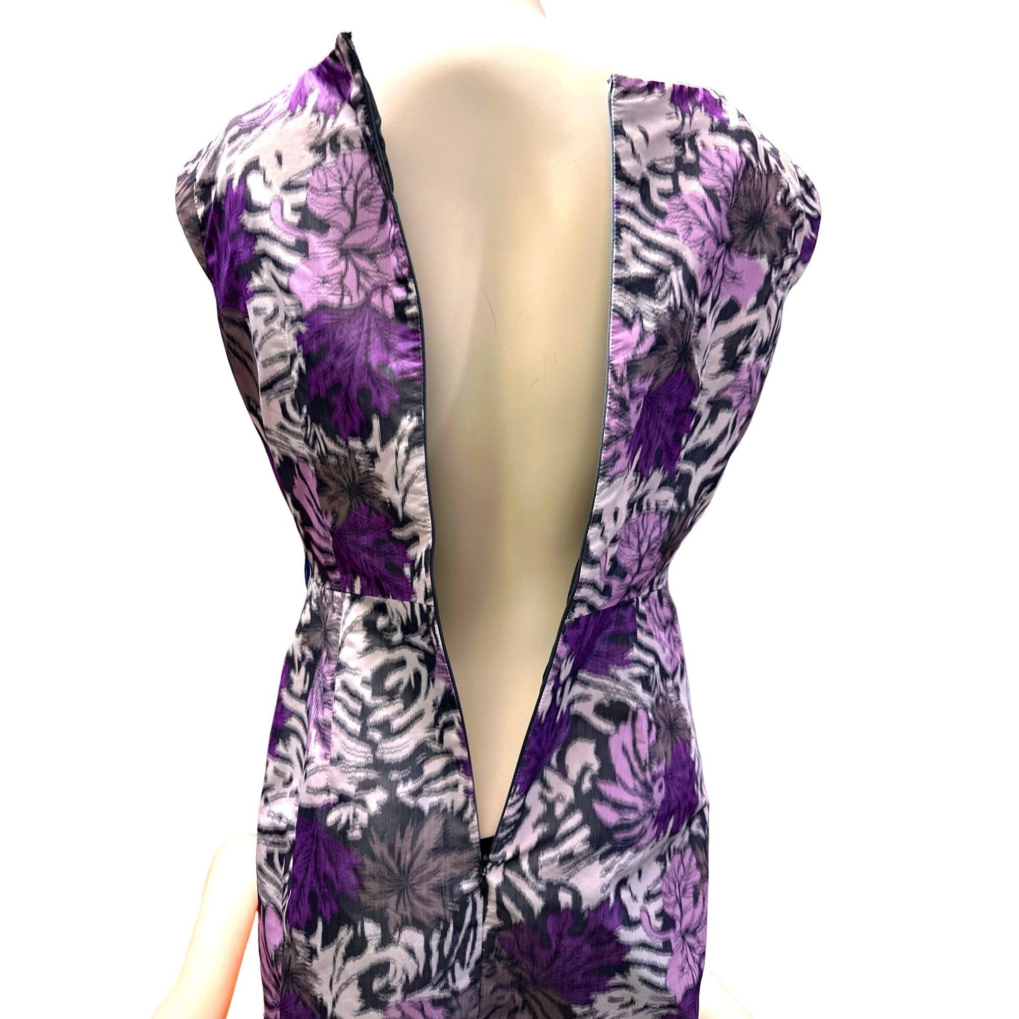 Other Alex Marie Purple Gray Floral Sleeveless Sheath Dress Pleate Size XS / US 0-2 / IT 36-38 - 5 Thumbnail