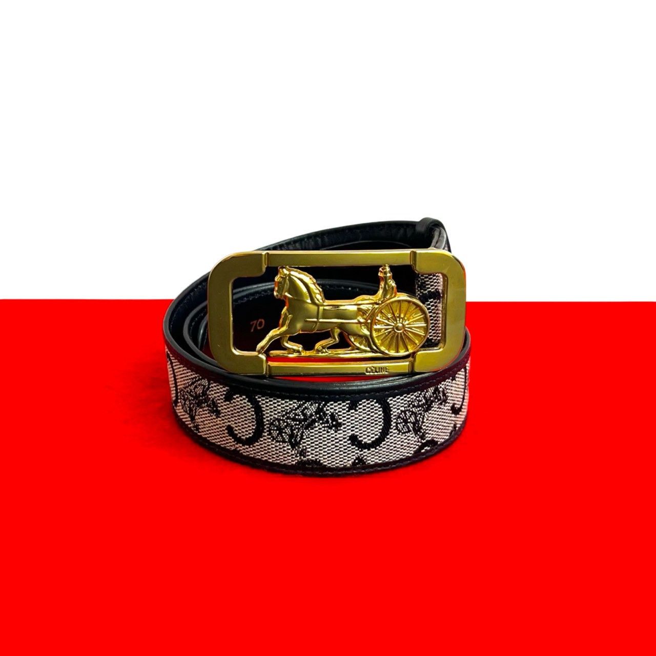 Celine Celine CELINE Horse Carriage Leather Canvas Belt Leather Belt DUTY FREE for USA Size ONE SIZE - 1 Thumbnail