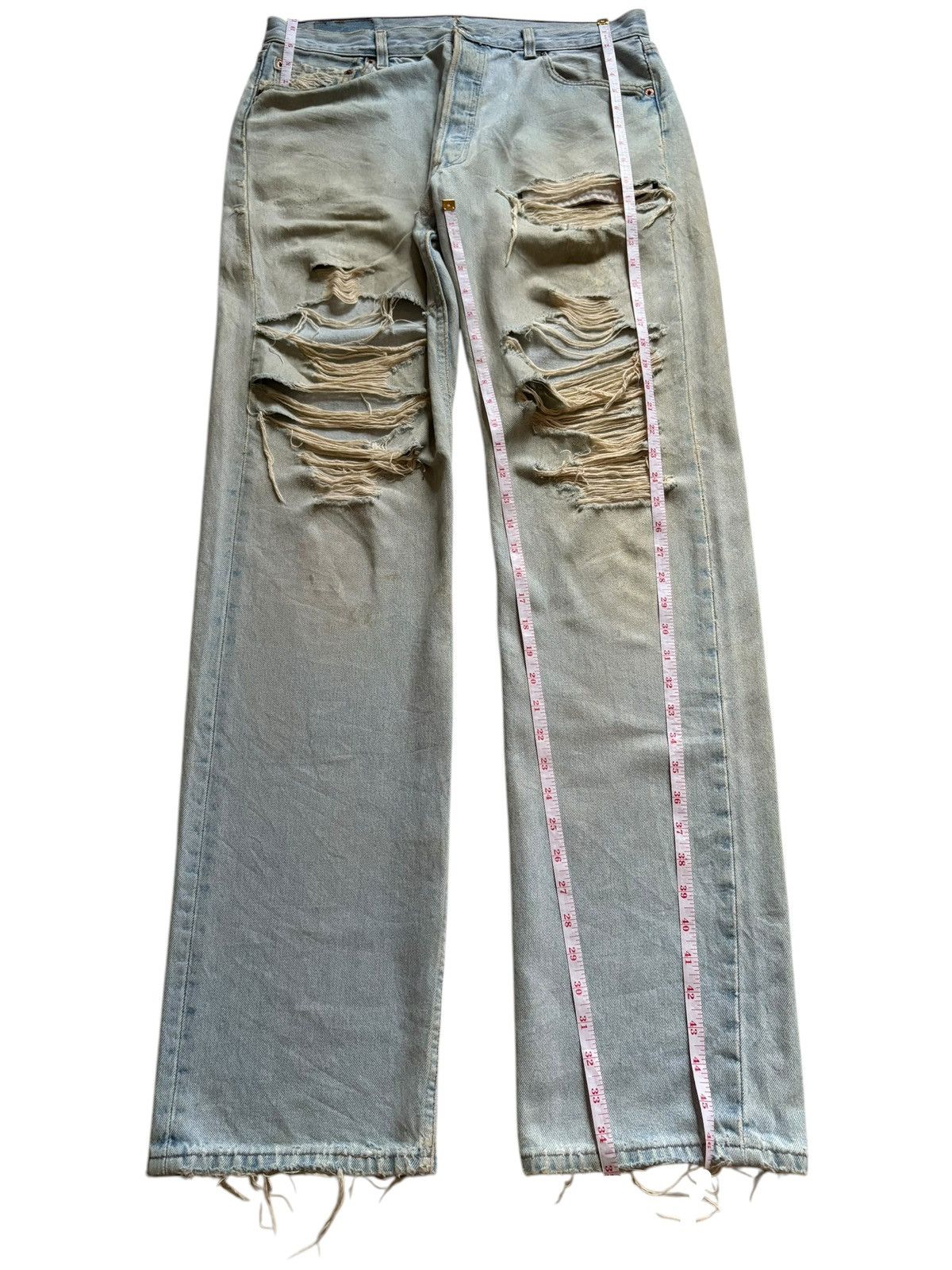 Levi's Vintage 90s Levis 501 Mud Wash Distress Ripped Loose Jeans Size US 35 - 12 Thumbnail