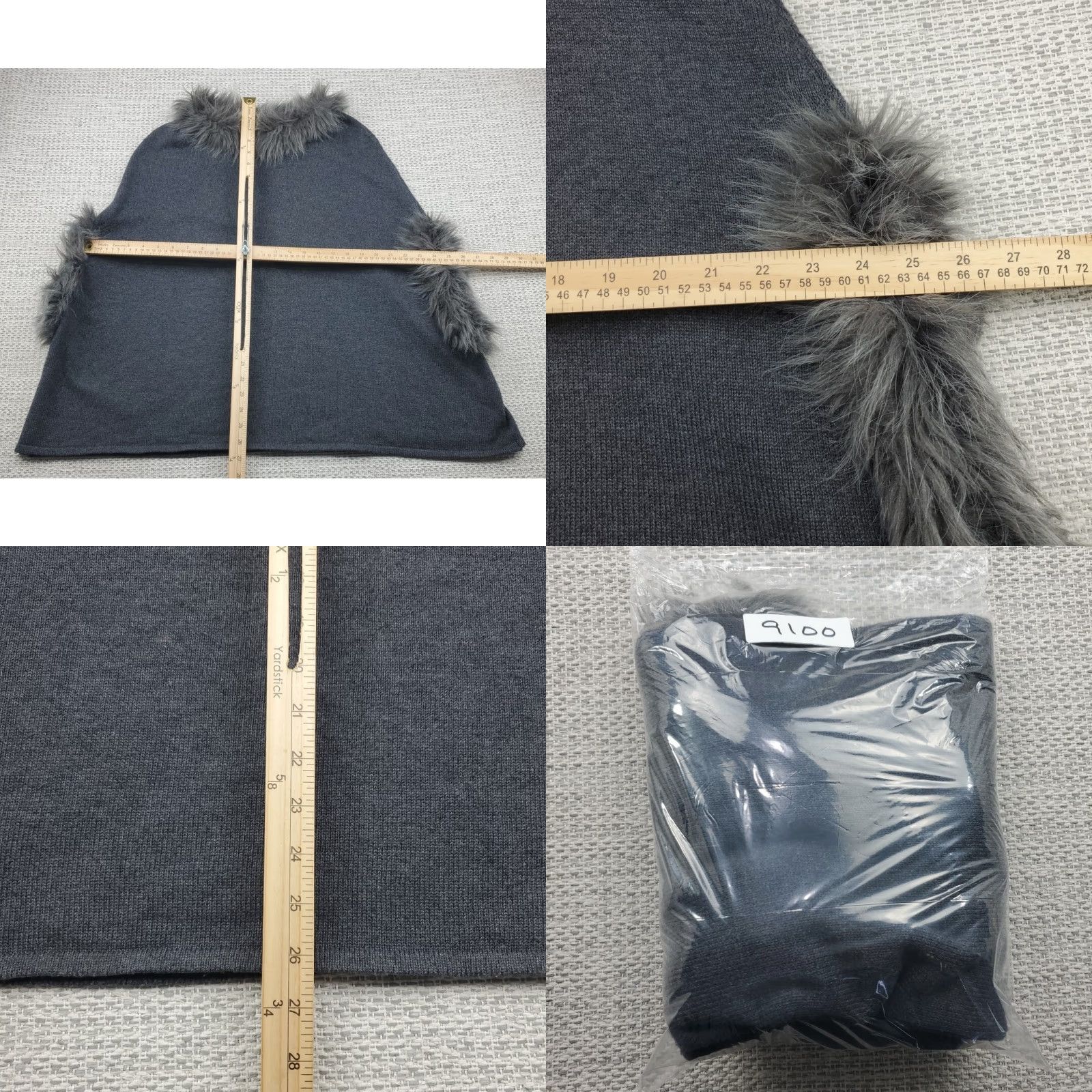 Vintage Dolce Cabo Poncho Sweater Faux Fur Trim Womens Size S Pull Over Knit Open Bohemian Fall Winter Size S / US 4 / IT 40 - 8 Thumbnail