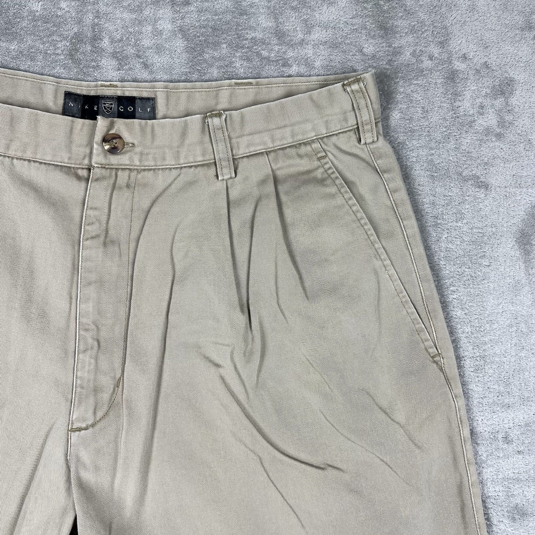 Nike Nike Golf Shorts Men's 36W Khaki Brown Chino 9” Inseam 100% Cotton EUC beige solid zip pockets Nike Dri-Fit Regular Mens Size US 36 / EU 52 - 3 Thumbnail