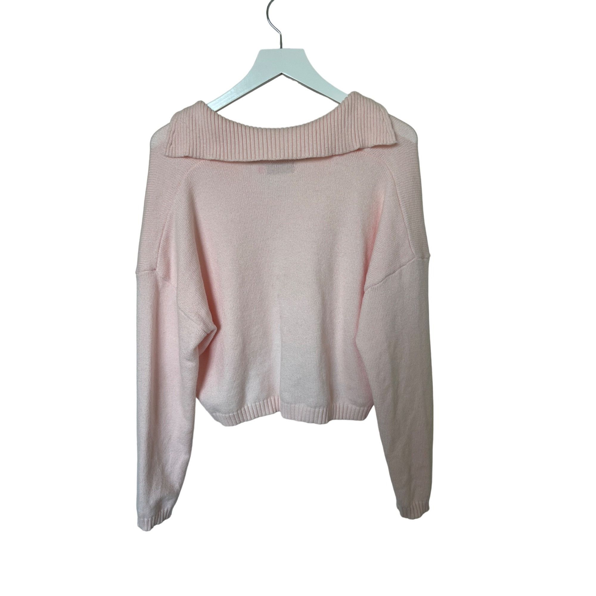 Nordstrom Edikted Marcie Johnny Collar Light Pink Oversize Crop Sweat Size XS / US 0-2 / IT 36-38 - 6 Thumbnail