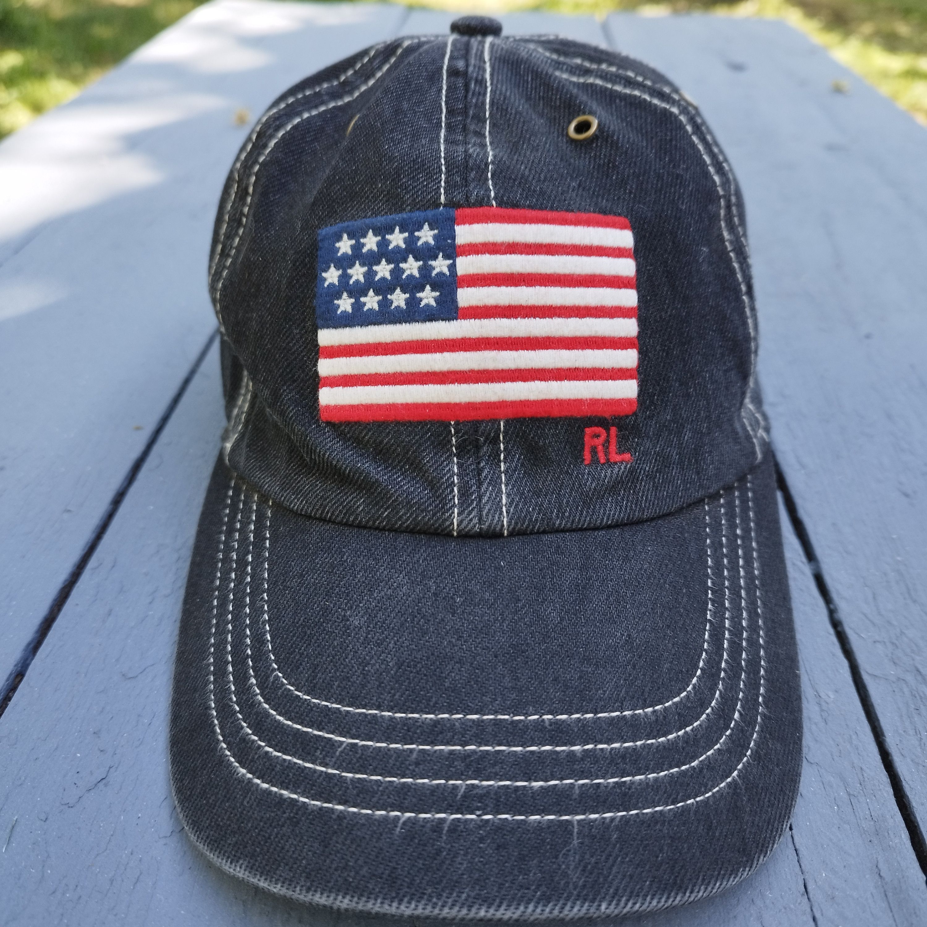 Polo Ralph Lauren Vintage Polo Ralph Lauren USA Flag Denim Cap Leather Strap Size ONE SIZE - 3 Thumbnail