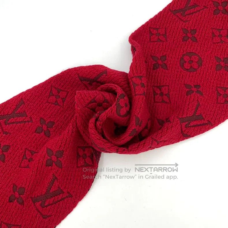 Louis Vuitton Louis Vuitton Red logo jacquard full print wool fringe sca Size ONE SIZE - 7 Thumbnail