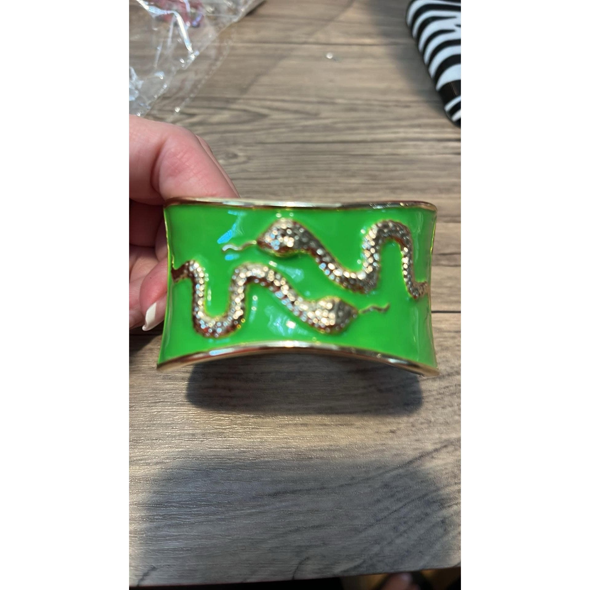 Other Gold Snake Enamel Clamper Green Bracelet Size ONE SIZE - 1 Thumbnail