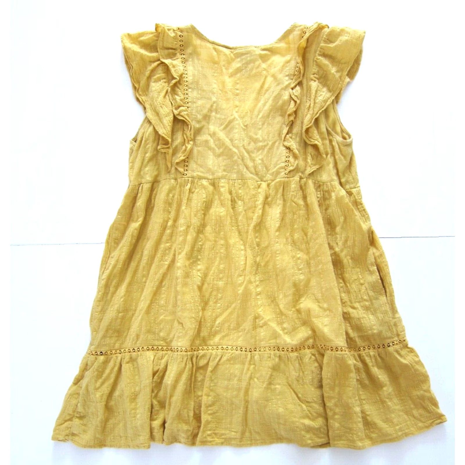 Vintage Knox Rose Cap Yellow 100% Cotton Ruffle Sleeve Pocket Tunic Peasant Dress XL Women's VintageStyle? Size XL / US 12-14 / IT 48-50 - 2 Thumbnail