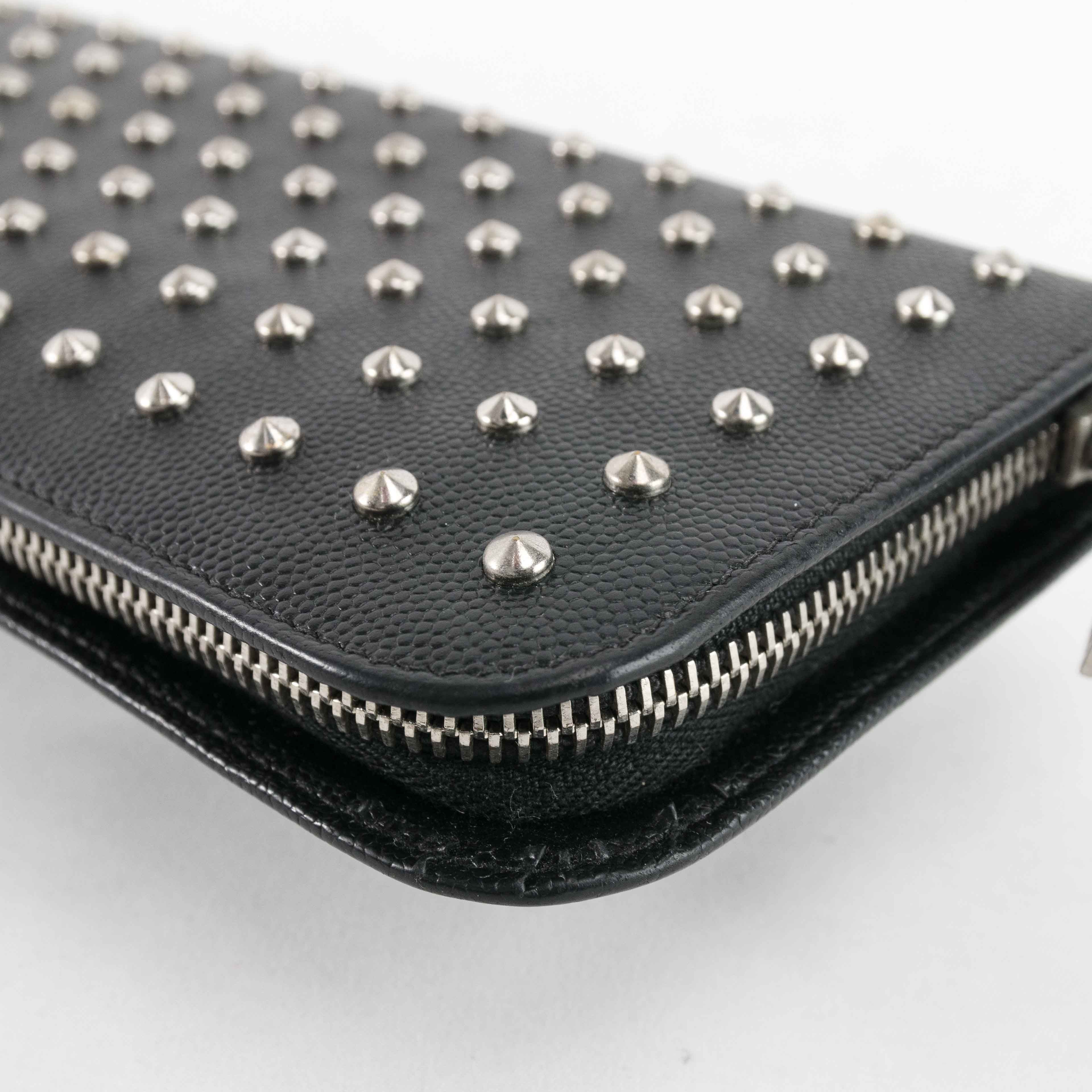 Yves Saint Laurent Saint Laurent Studded Zip-Around Wallet in Black Leather Size ONE SIZE - 10 Thumbnail