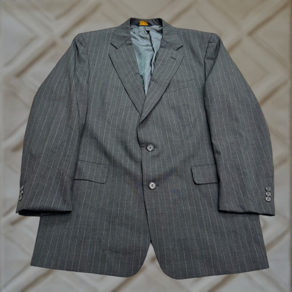 Brooks Brothers VINTAGE Brooks Brothers Blazer Jacket Mens 44L Wool Striped Single-Breasted 2-Button Gray 90s Classic Workwear Suit-Style Size 44R - 1 Thumbnail