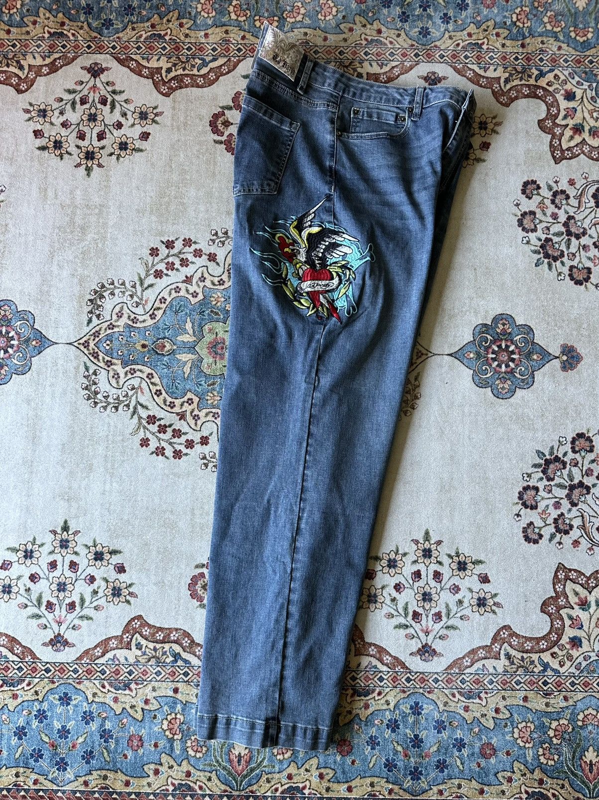 Ed Hardy Ed Hardy Embroidered Baggy Jeans Size US 34 / EU 50 - 3 Thumbnail