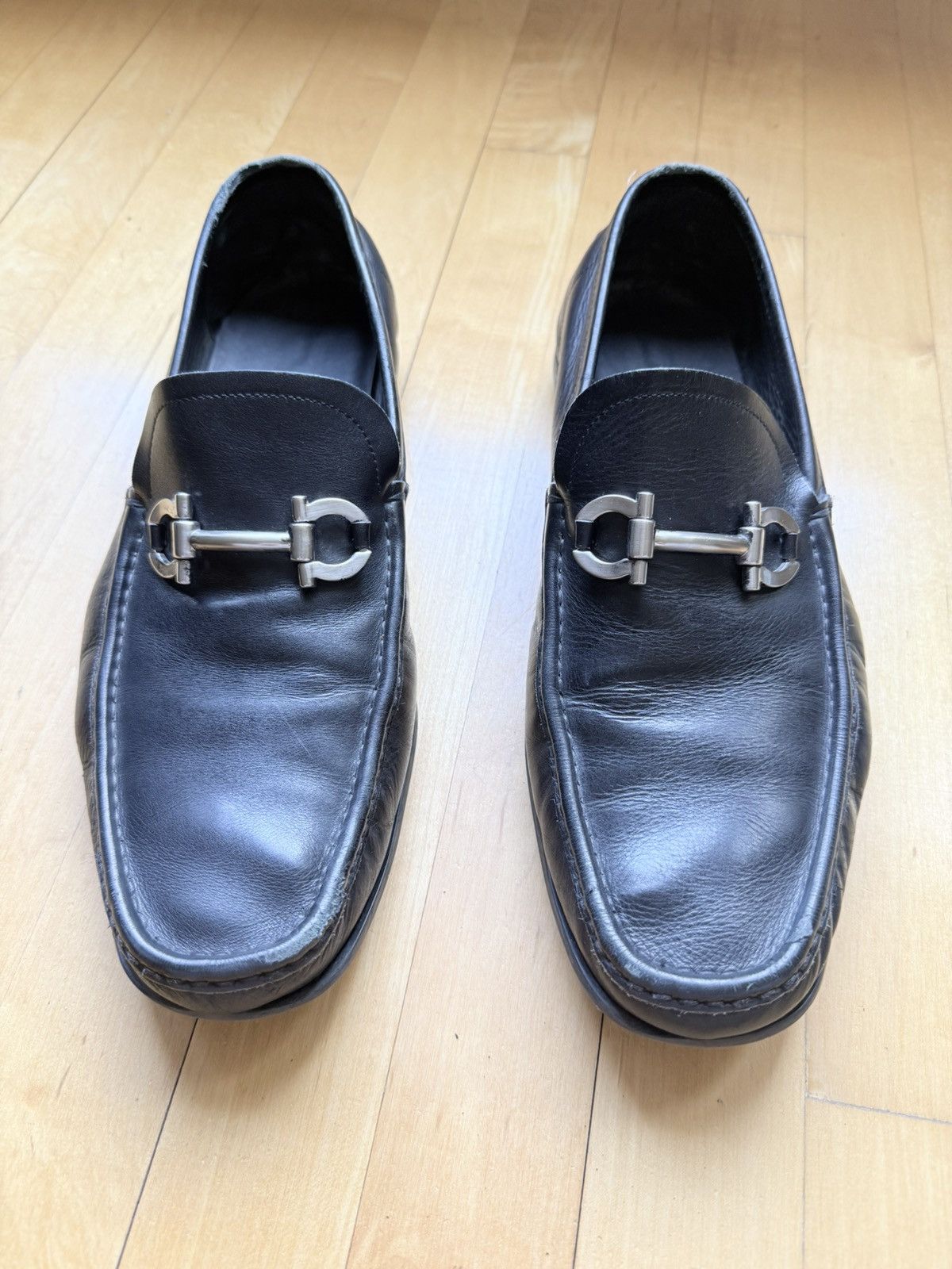 Salvatore Ferragamo Black Leather Bit Loafers with Silver Hardware Elevate your style with these Salvatore Ferragamo Gancini  main image 3