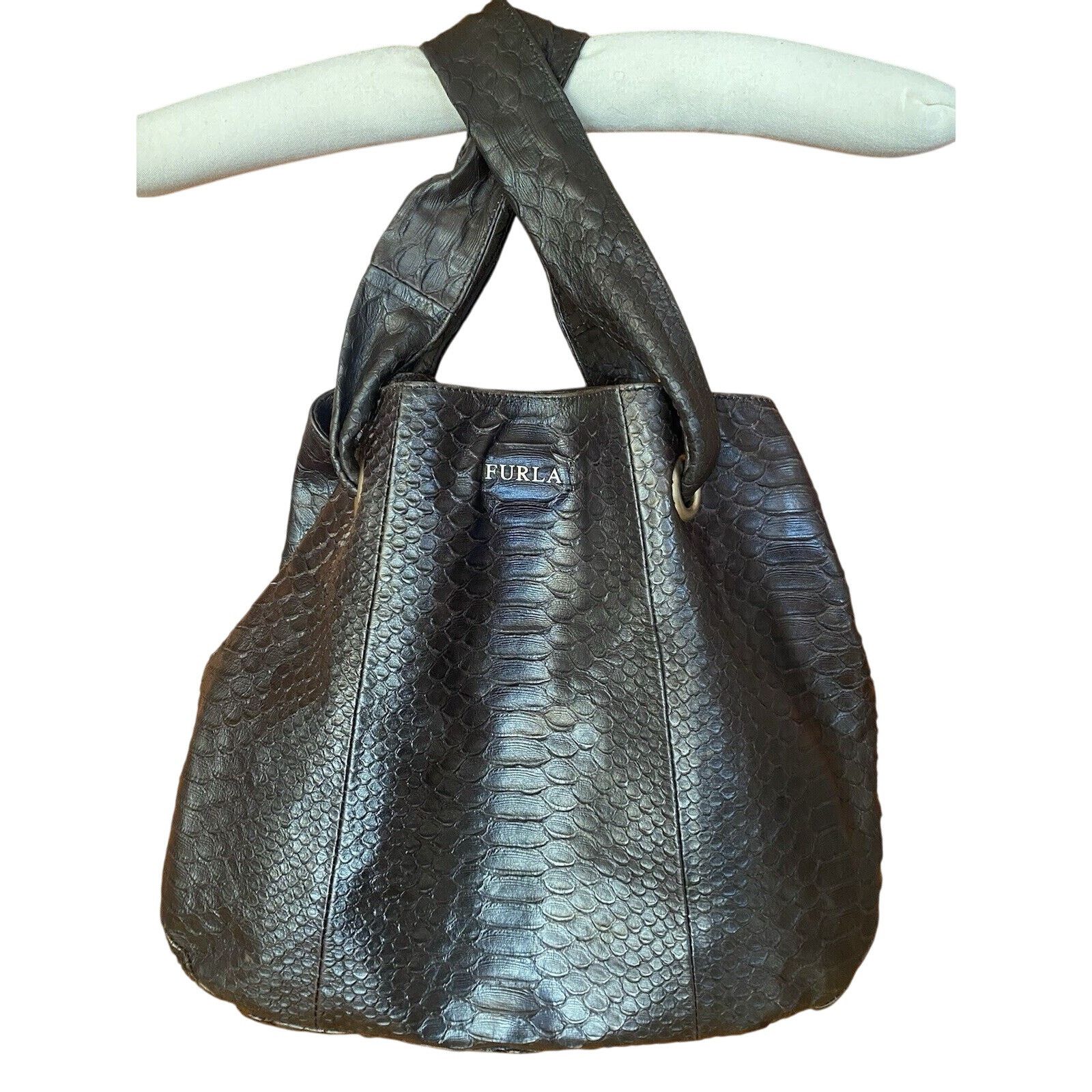 Furla Furla Brown Soft Croc Leather Shoulder Italian Bag Size ONE SIZE - 1 Thumbnail