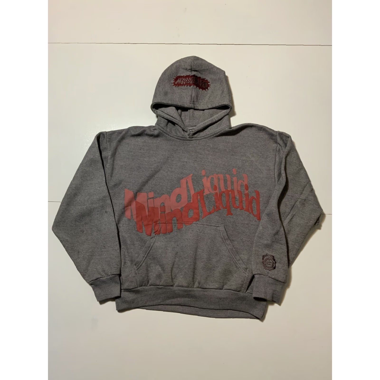 Vintage VINTAGE Mind Liquid “Liquid Words” Gray Fleece Graphic Puff Print Pullover Hoodie M Mens Pullover Hoodie Gray Mind Liquid Size US M / EU 48-50 / 2 - 2 Thumbnail