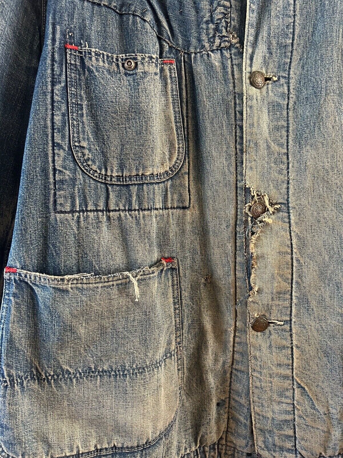 Vintage VTG BLANKET LINED DENIM CHORE JACKET Workwear USA Indigo Size US L / EU 52-54 / 3 - 4 Thumbnail