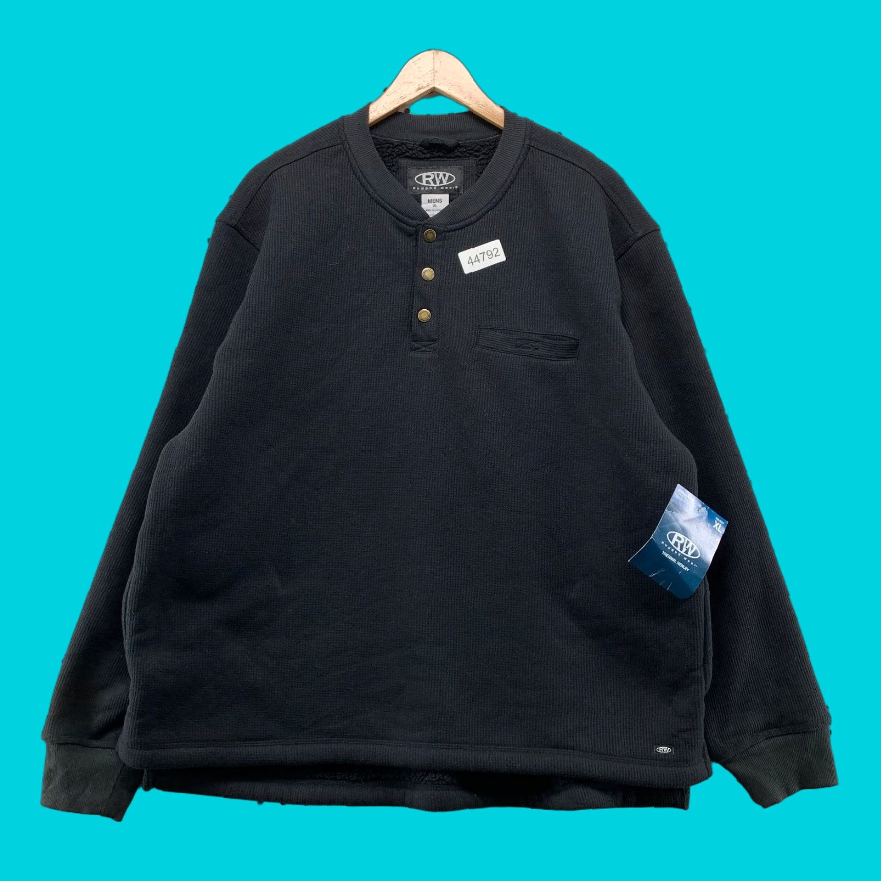 Vintage Rugged Wear Henley Sweatshirt Mens XL Black Lined Thermal Heavyweight Sherpa Thermal Size US XL / EU 56 / 4 - 1 Thumbnail