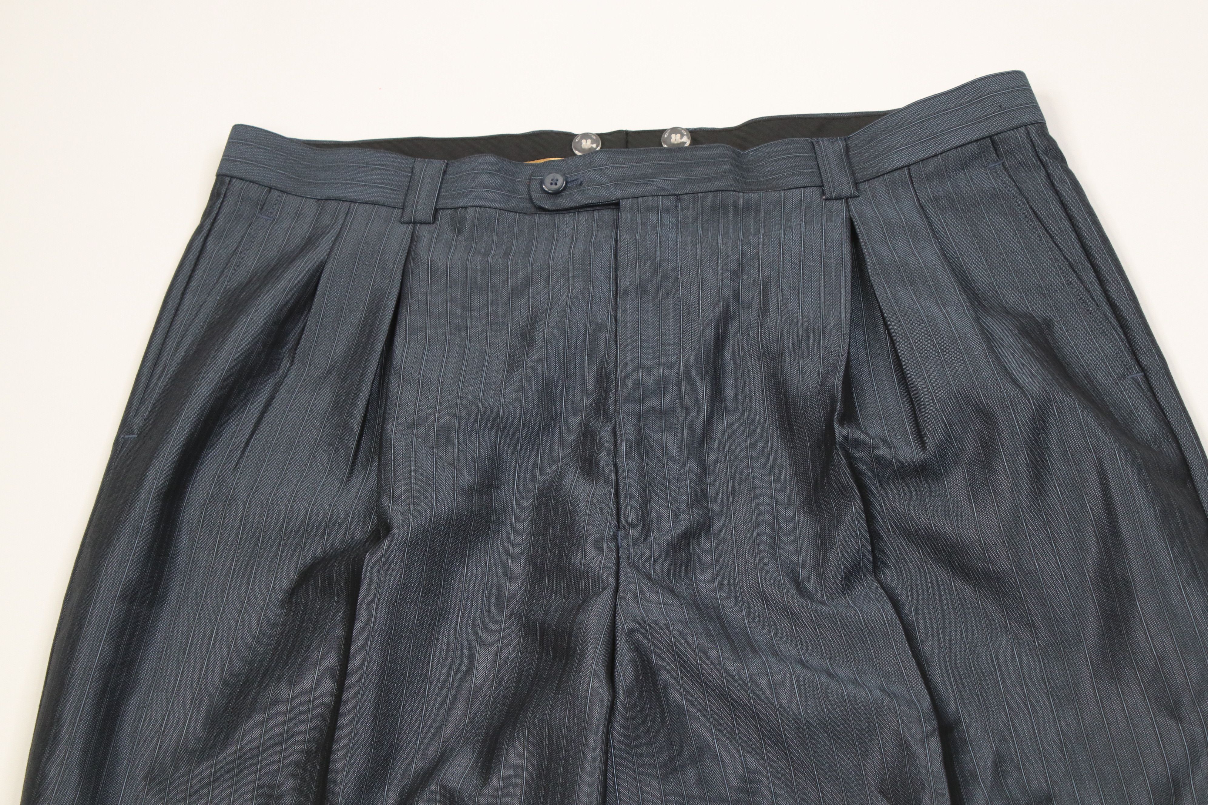 Vintage Vintage 90s Blend Satin Striped Wide Leg Chino Pants Blue Size US 40 / EU 56 - 2 Thumbnail