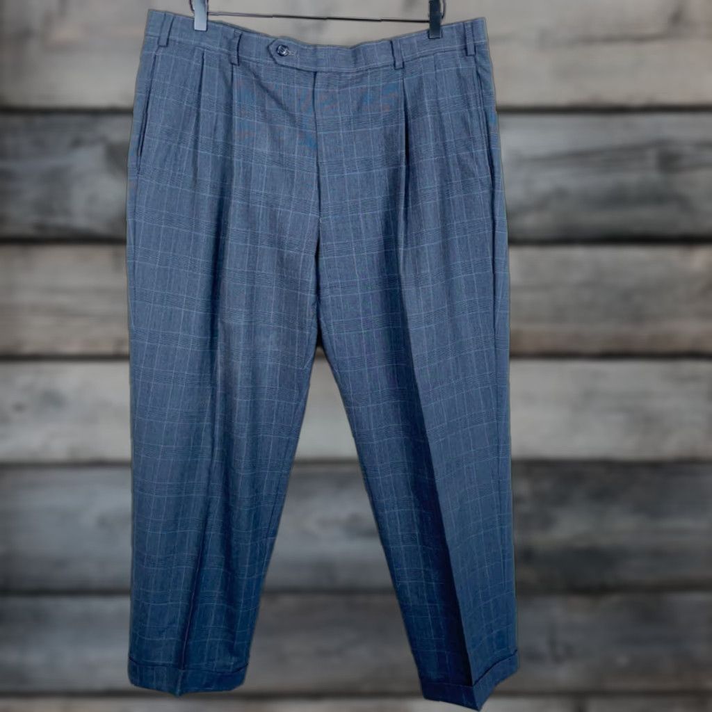 Doublet Unbranded Wool Dress Pants Blue Check Straight Leg 39 Regular Wool Double Pleat Trousers Mens Size US 40 / EU 56 - 1 Thumbnail