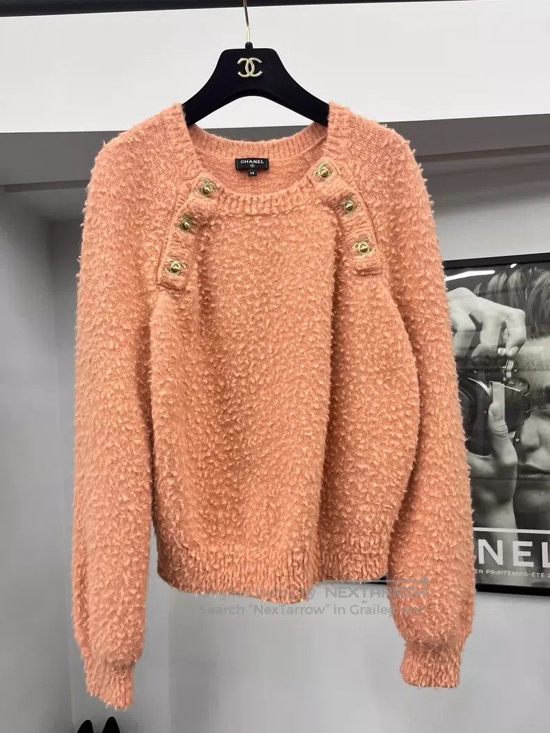 Chanel Orange schoolbag button sweater