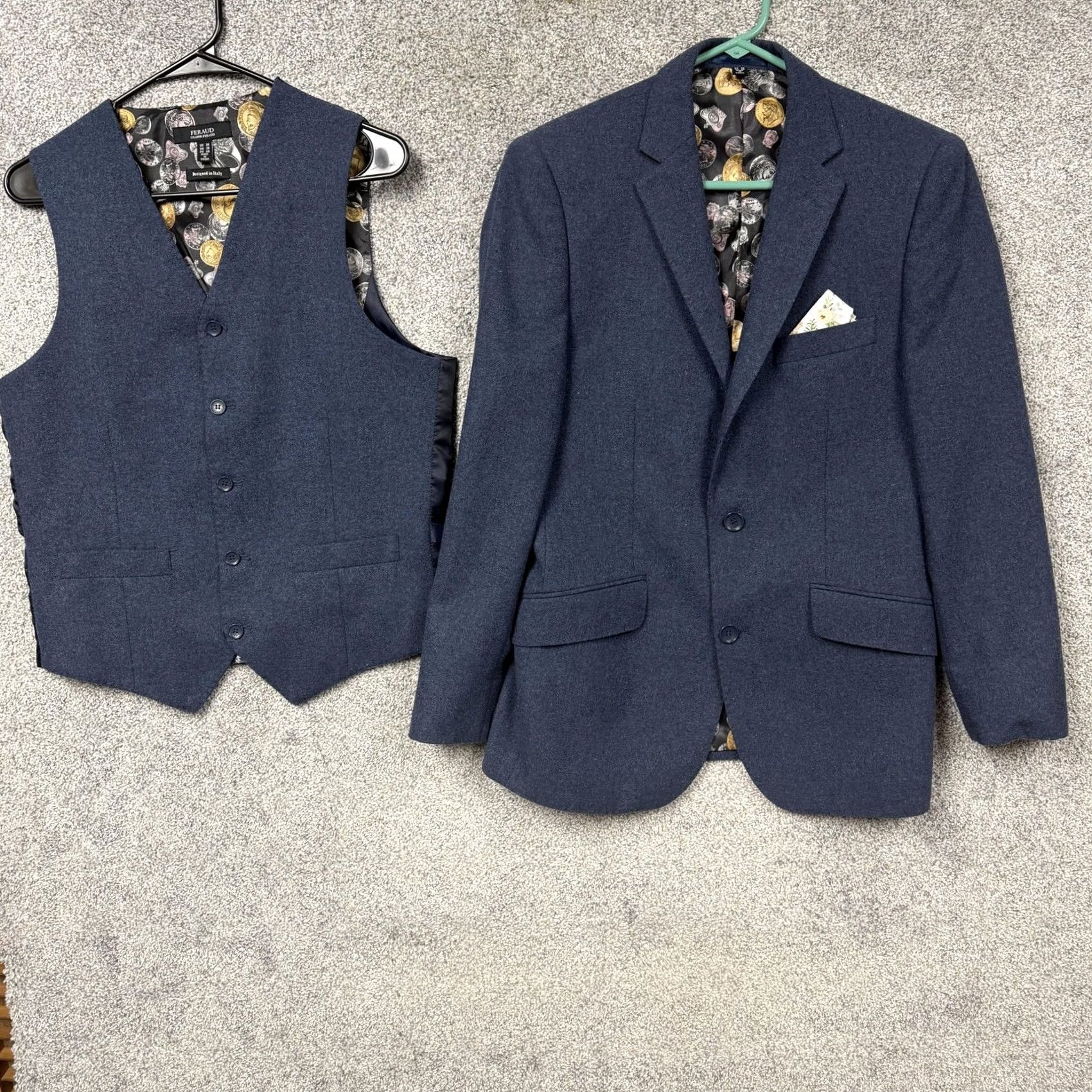 Gianni Feraud VINTAGE Gianni Feraud 2 Piece Suit Blue Tweed Blazer Vest Coin Lining Formal Y2K Prom Jacket & Waistcoat Mens 38 Regular 2 Piece Suit Size 38R - 2 Thumbnail
