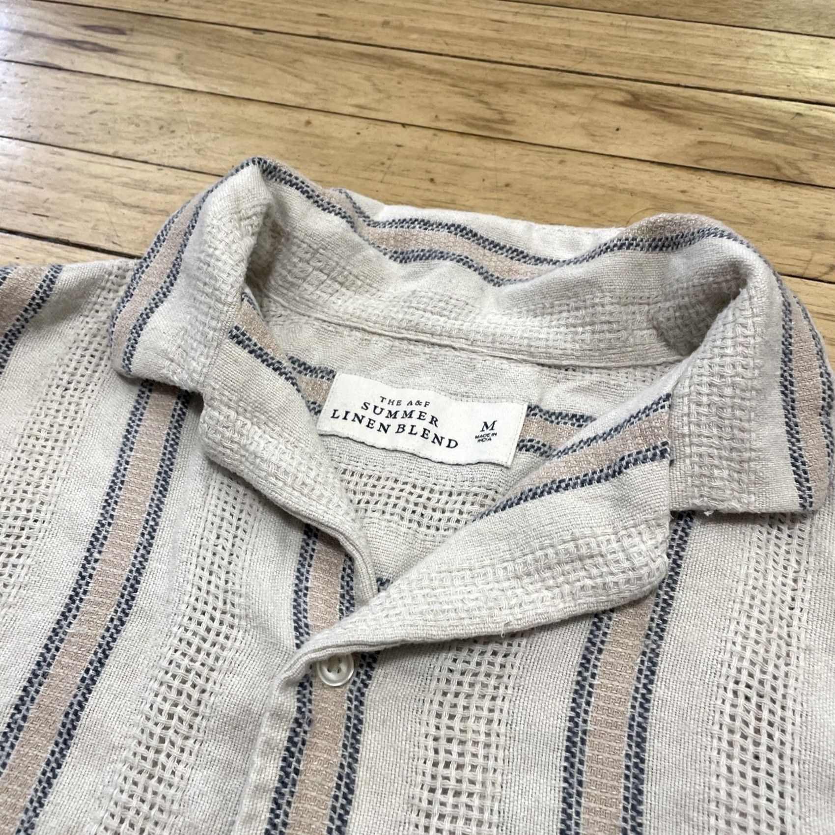 Abercrombie & Fitch Abercrombie & Fitch Shirt M Tan Stripe Short Sleeve Summer Linen Blend A&F Men Size US M / EU 48-50 / 2 - 5 Thumbnail