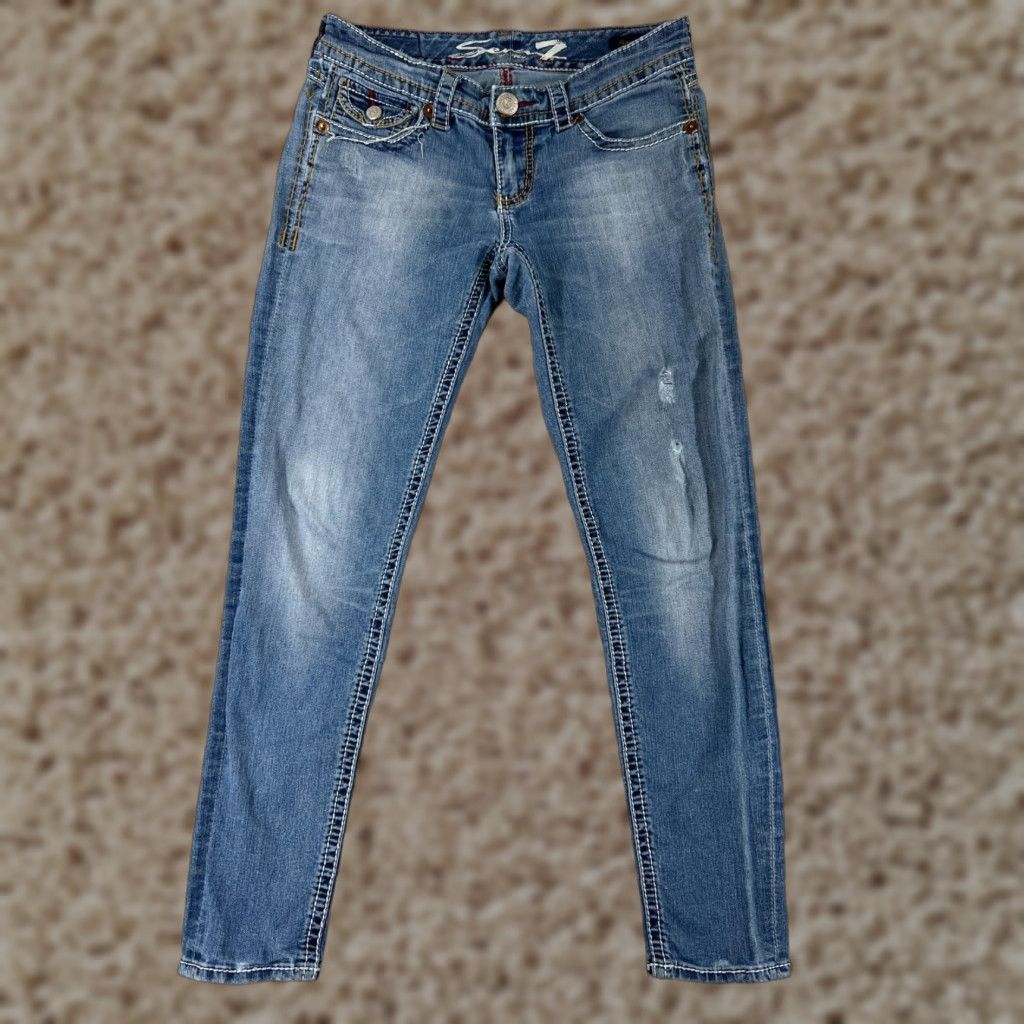 Vintage Seven7 Jeans Women Jeans Low Rise Skinny Blue 28 in 5-Pocket Denim Stretch Embroidered Cotton Vintage No Women Size 28" / US 6 / IT 42 - 1 Thumbnail