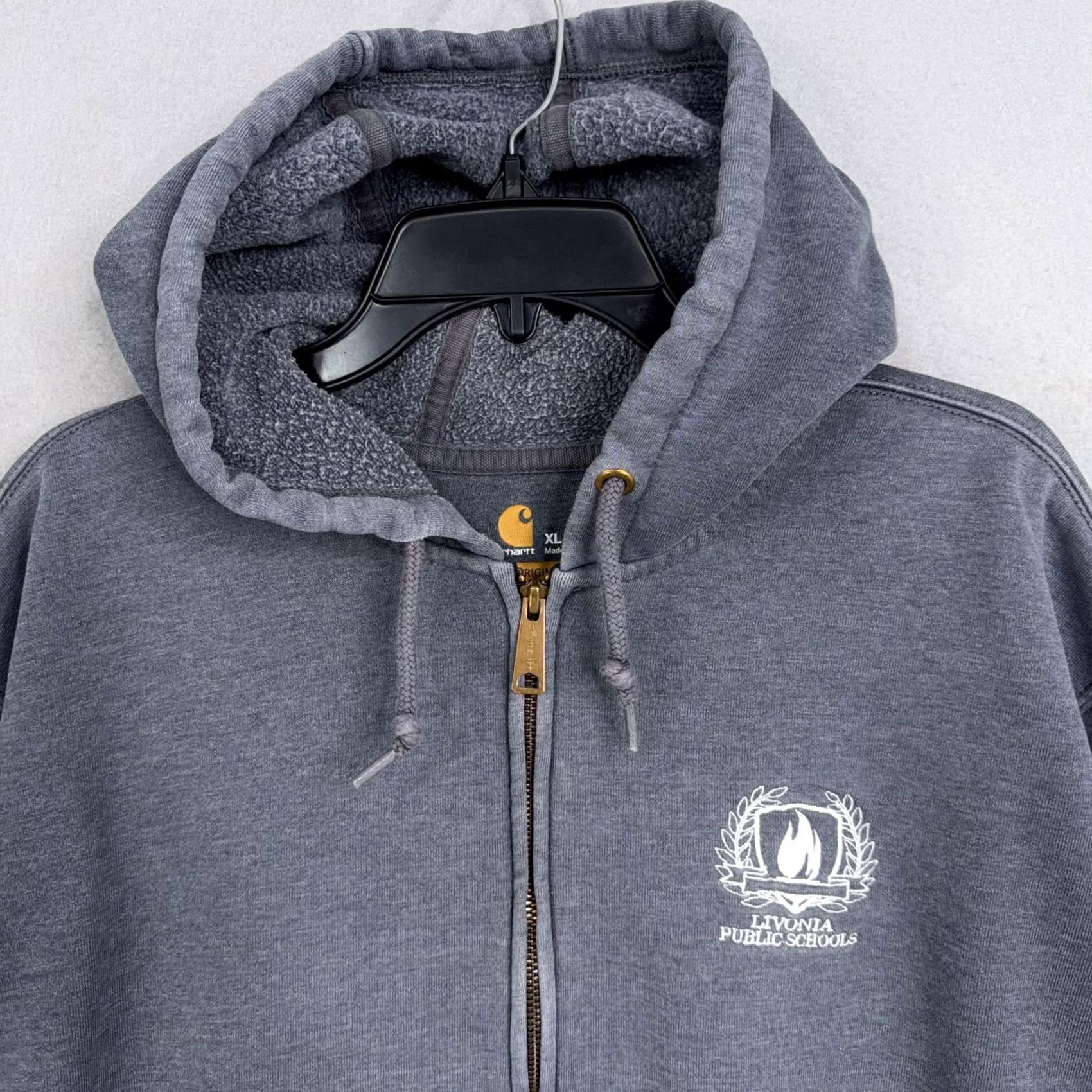 Carhartt Carhartt Hoodie Mens XL Gray Full Zip Fleece Lined Livonia Public Schools Logo Size US XL / EU 56 / 4 - 2 Thumbnail