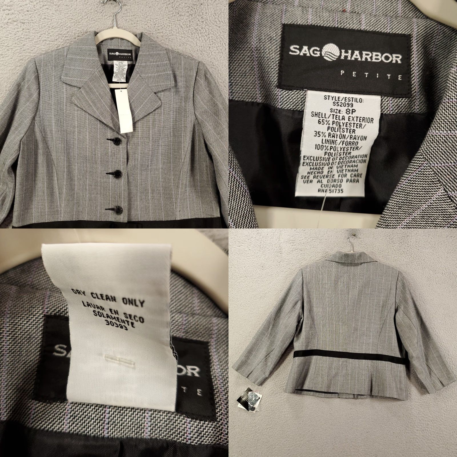 Vintage New Womens Jacket Womens 8P Petite 8 Gray Blazer Button Up Lined Pinstripes NWT Size M / US 6-8 / IT 42-44 - 8 Thumbnail