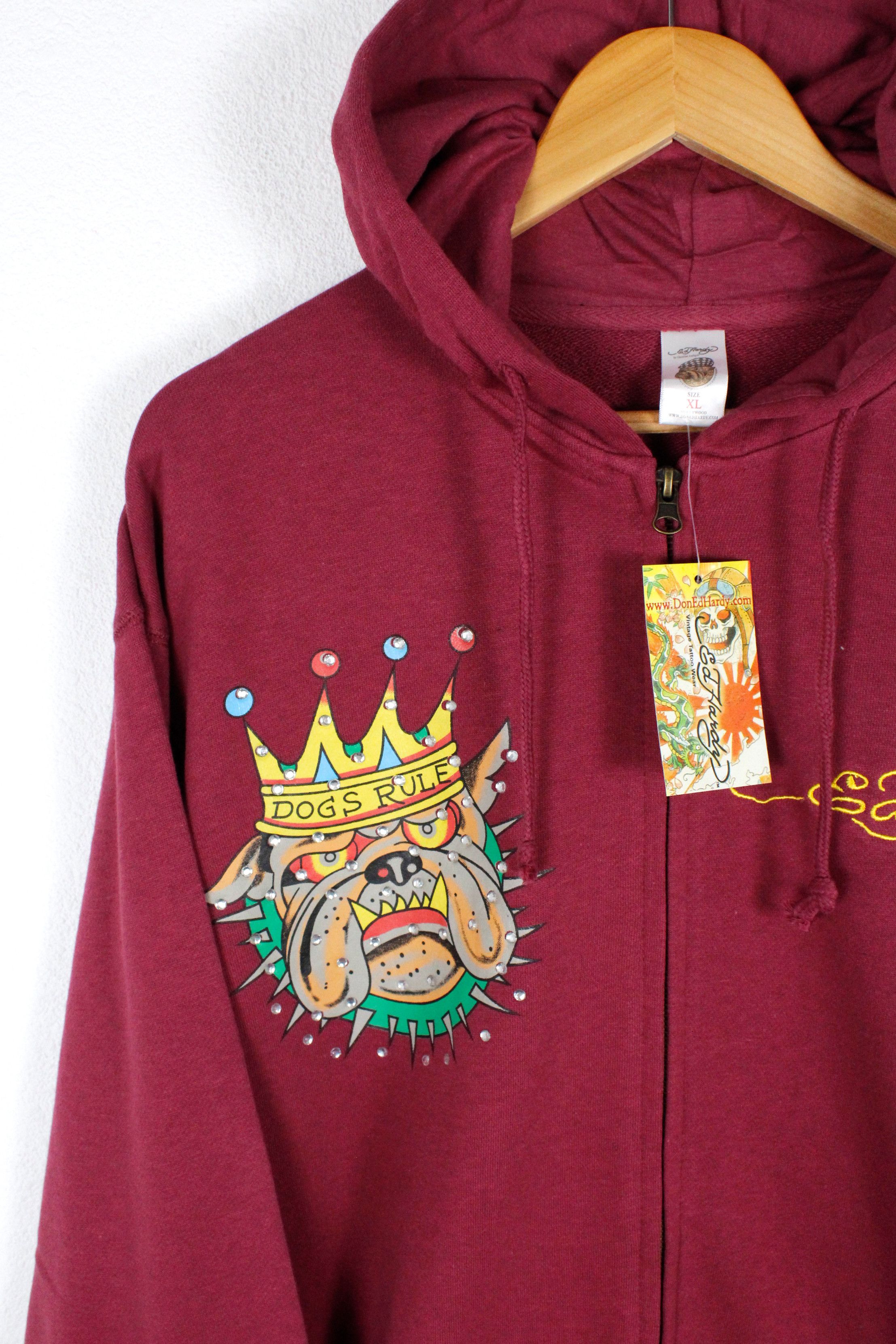 Ed Hardy Vintage Y2K ED HARDY Big Dog Logo Embellished Zip Hoodie Size US XL / EU 56 / 4 - 2 Thumbnail