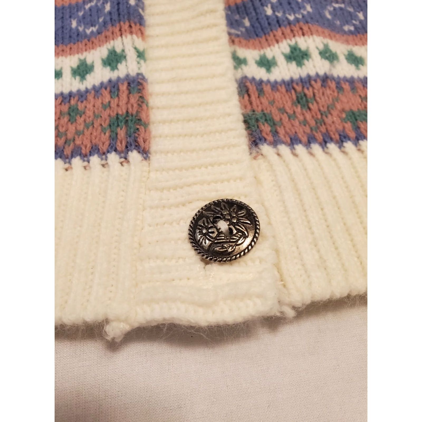 Vintage Vtg Grandma Knit Cardigan Womens Large Pastel Tulip Cottagecore Easter Size L / US 10 / IT 46 - 4 Thumbnail