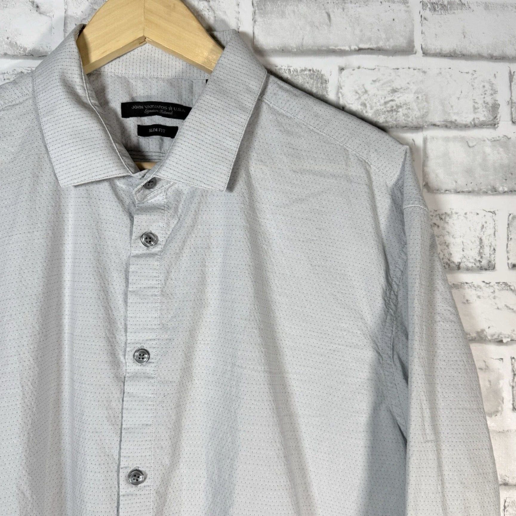 John Varvatos John Varvatos Shirt Slim Fit Button-Down Long Sleeve Men XL Gray Size US XL / EU 56 / 4 - 2 Thumbnail