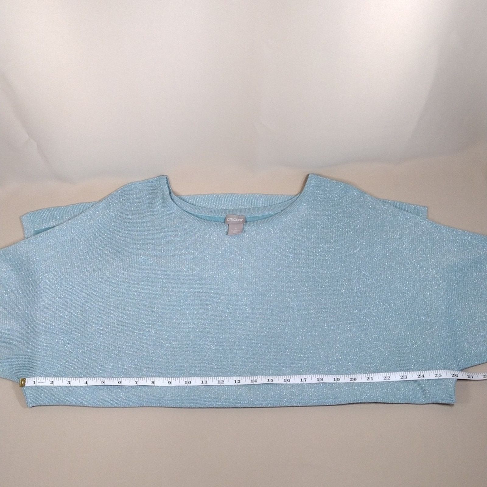Chicos Chico's Light Blue Flowy Stripe Short Sleeve Plus Size Shirt Size XXL / US 16-18 / IT 52-54 - 7 Thumbnail