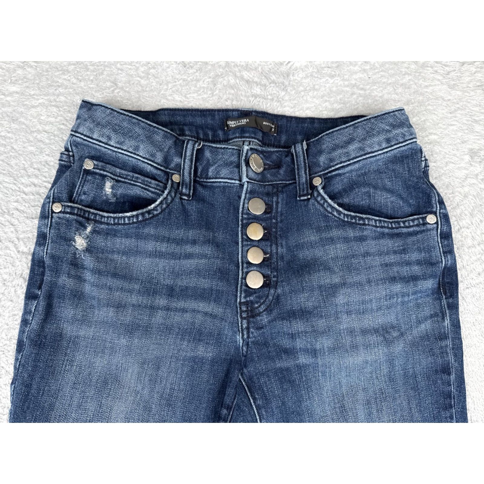 Vintage Simply Vera Vera Wang Jeans Womens 2 Blue Mid Rise Button Fly Distressed Bootcut Size 26" / US 2 / IT 38 - 4 Thumbnail