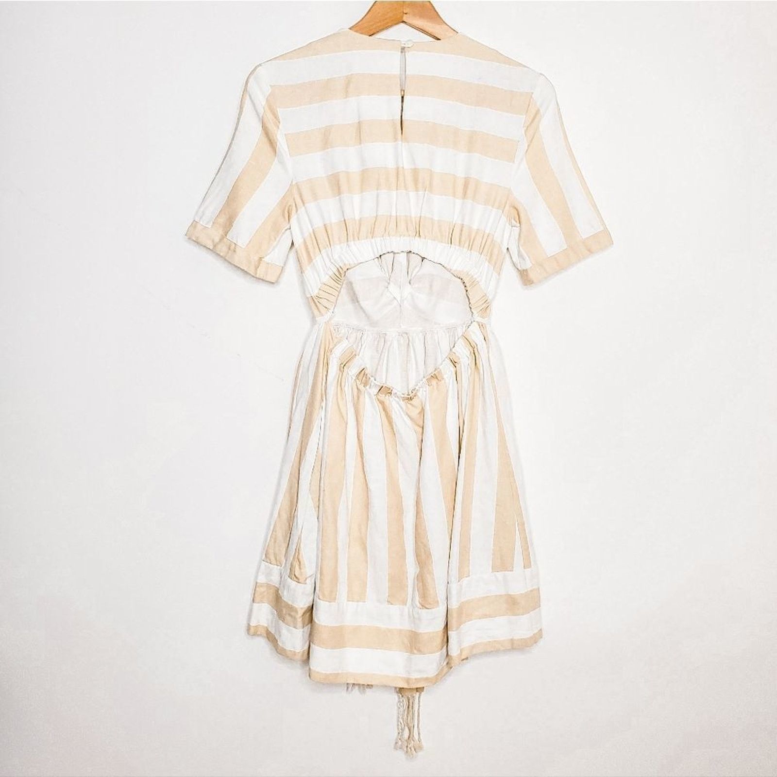 Staud Staud Beige White Chevron Striped Tie Waist York Dress Sz XS Size XS / US 0-2 / IT 36-38 - 4 Thumbnail