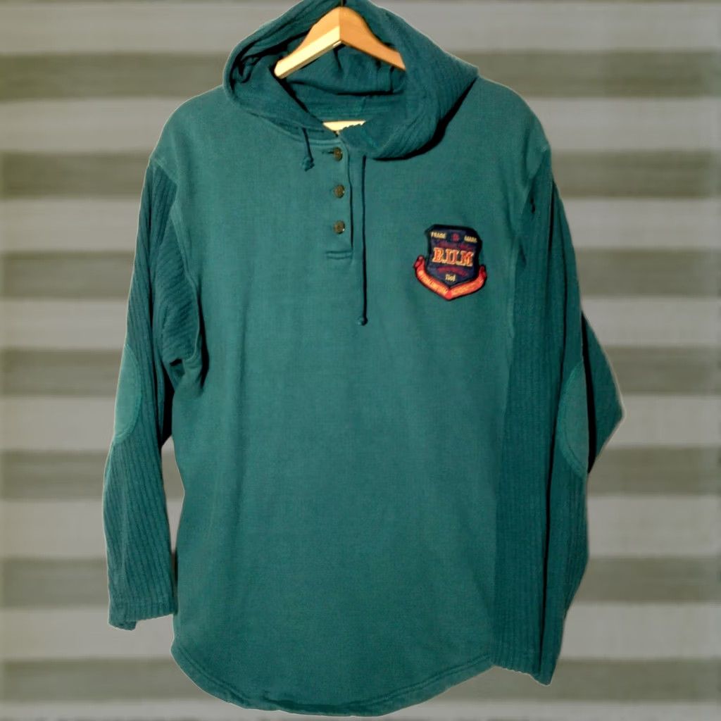Vintage VINTAGE B.U.M. Equipment Sweatshirt Hoodie Green Large 1990s Crest Embroidered Patch Men L Size US L / EU 52-54 / 3 - 1 Thumbnail