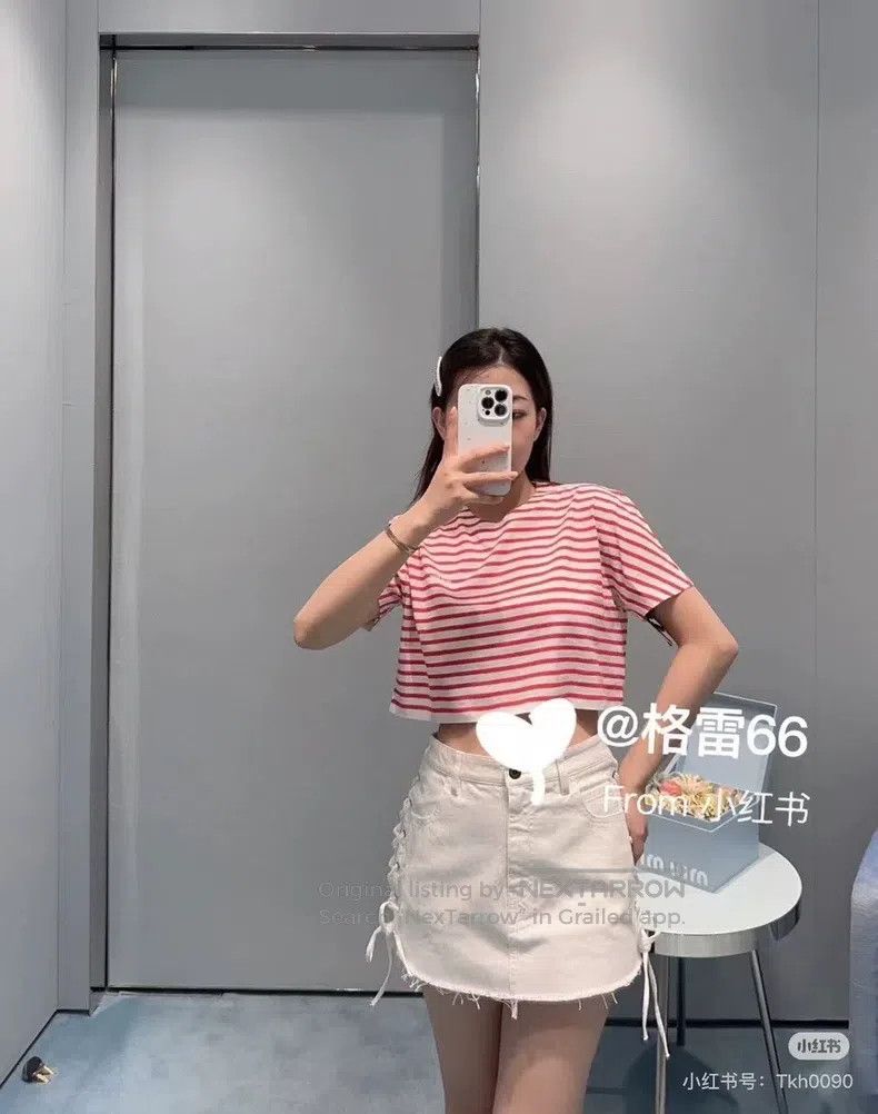 Miu Miu Miu Miu Size S Red and white striped short sleeve Size S / US 4 / IT 40 - 9 Thumbnail