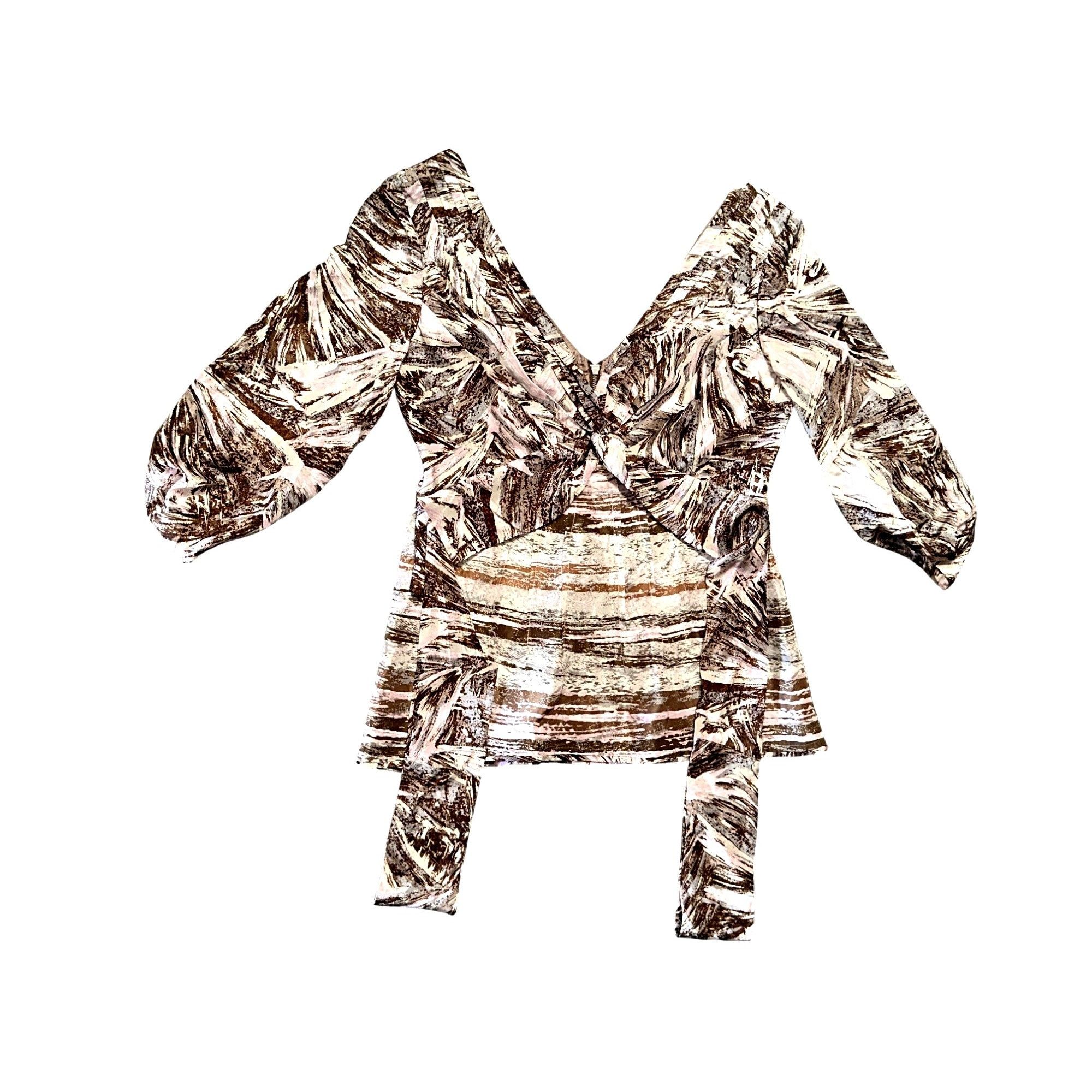 Bcbgmaxazria BCBG MaxAzria S Pink Brown Silk Blouse Abstract Print Draped Size S / US 4 / IT 40 - 12 Thumbnail