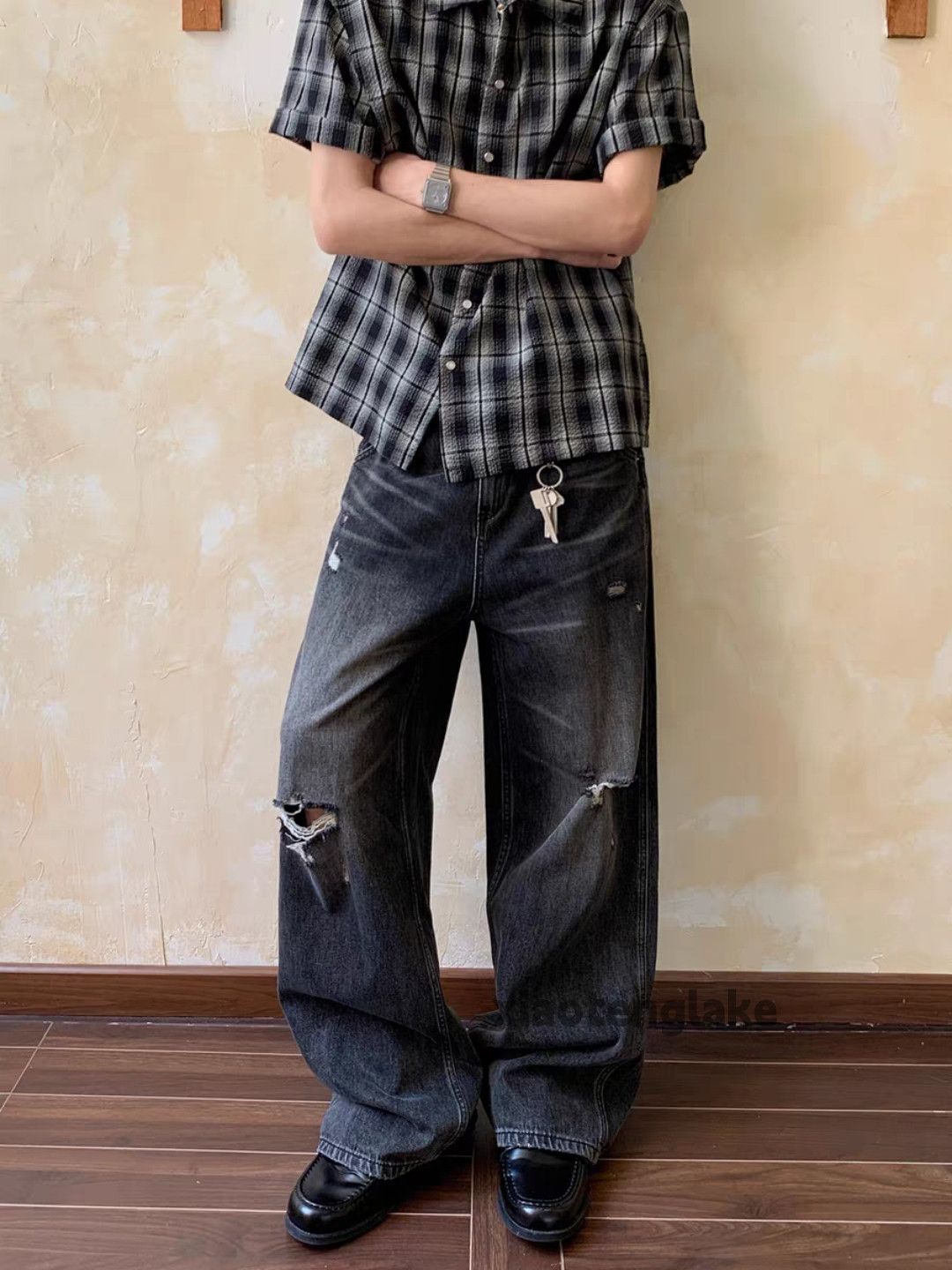 Jean Custom washed faded loose baggy yuppie ripped jeans Size US 33 - 2 Thumbnail