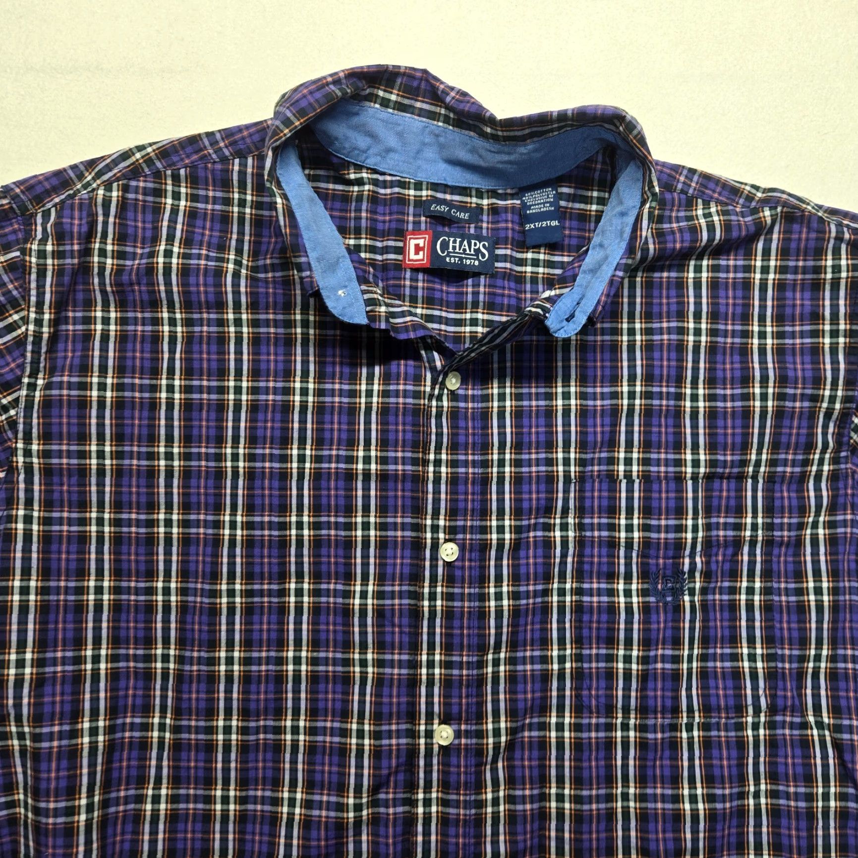 Chaps VINTAGE CHAPS Shirt Plaid Button-Up Men 2XLT Purple Orange Tall Easy Care Size US XXL / EU 58 / 5 - 2 Thumbnail