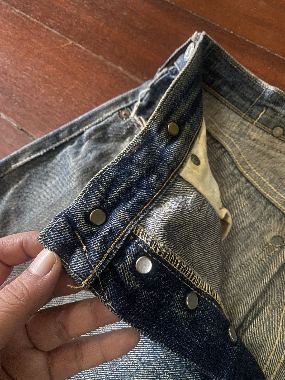 Vintage DENIME JAPAN Vintage Honeycomb Rusty distressed rework B1 Size US 31 - 21 Thumbnail