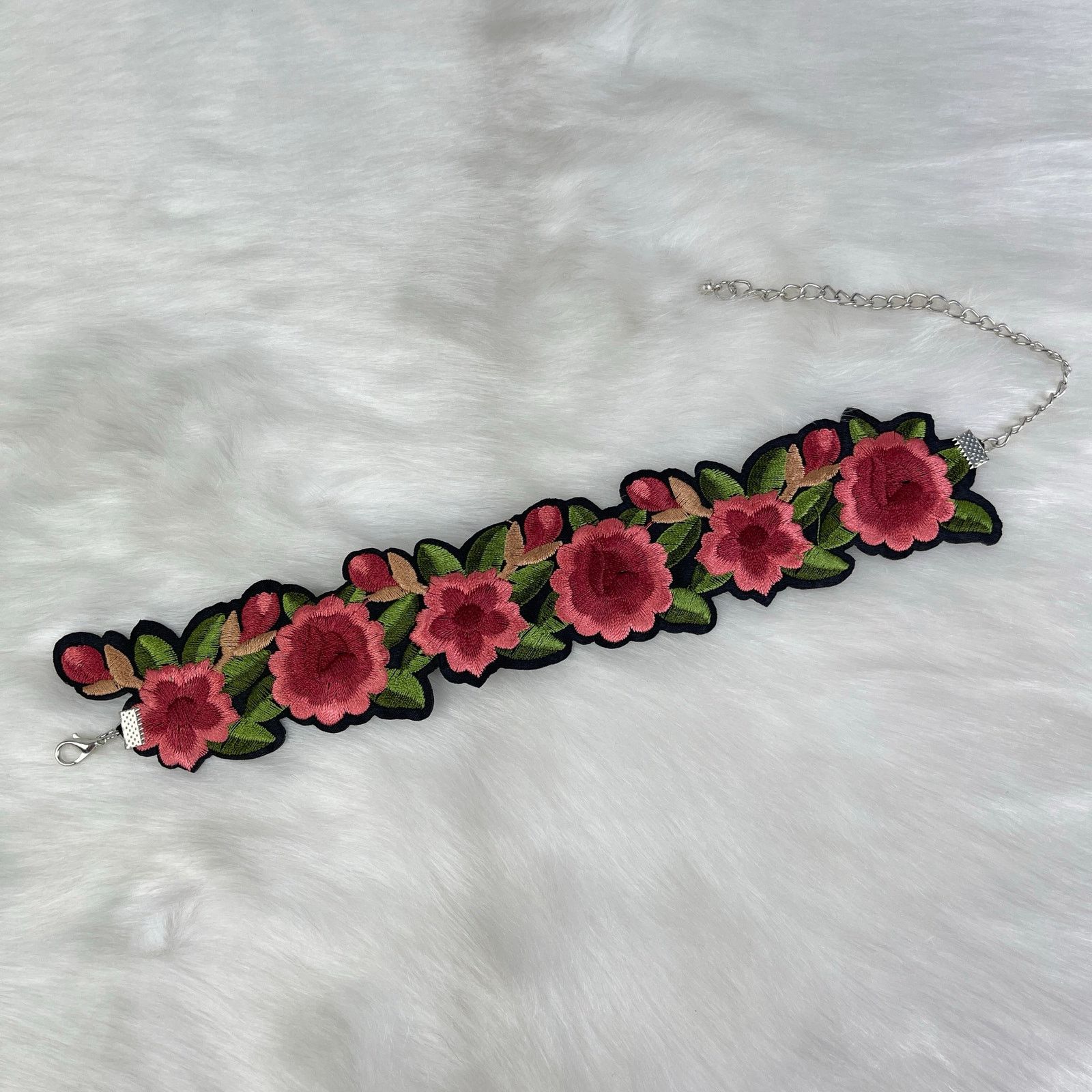Other Embroidered Floral Choker Necklace Pink Green Black NWOT Size ONE SIZE - 20 Thumbnail