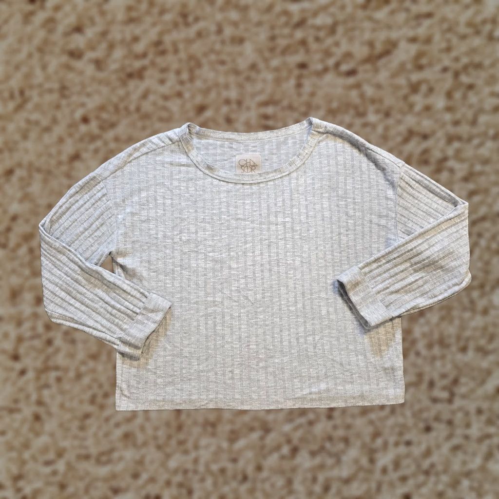 Vintage Chaser Top Womens Medium Gray Ribbed Long Sleeve Crop T-Shirt Casual Lounge Knit Regular Slim? (Note: There is no Slim in original) Size M / US 6-8 / IT 42-44 - 1 Thumbnail