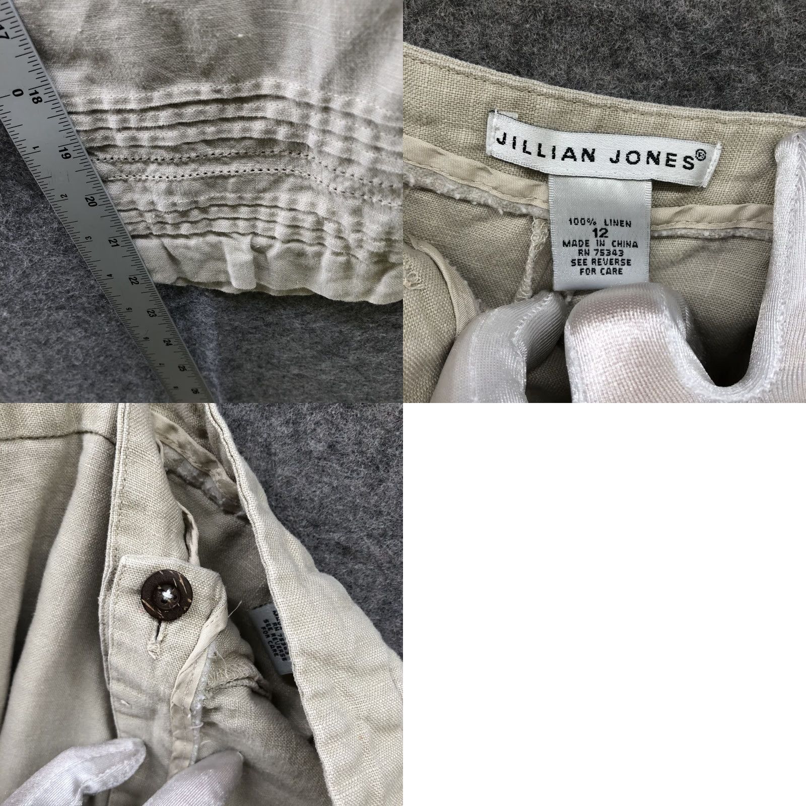 Vintage Jillian Jones 100% Linen Crop Pants Womens Size 12 Beige High Rise Lagenlook Pants Crop Beige Women's 12 Linen High Rise Wide-Leg Sl Size 34" / US 12 / IT 48 - 8 Thumbnail