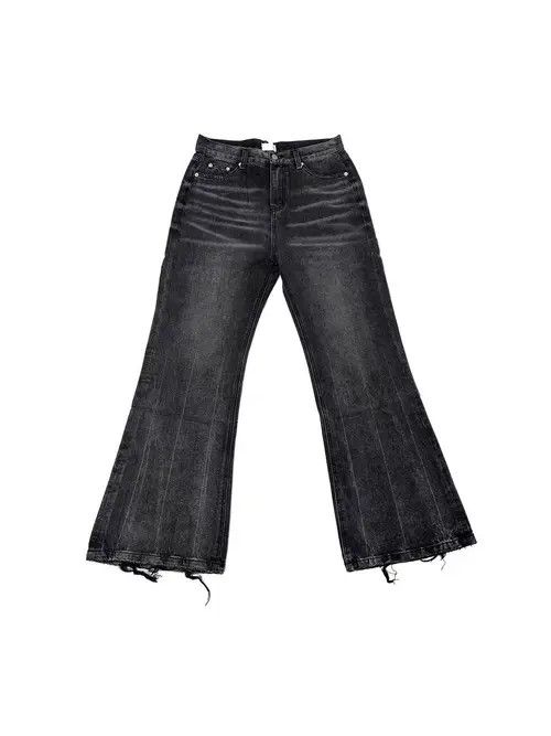 Jean Washed and distressed Y2K leg ripped micro flare jeans Size US 32 / EU 48 - 4 Thumbnail