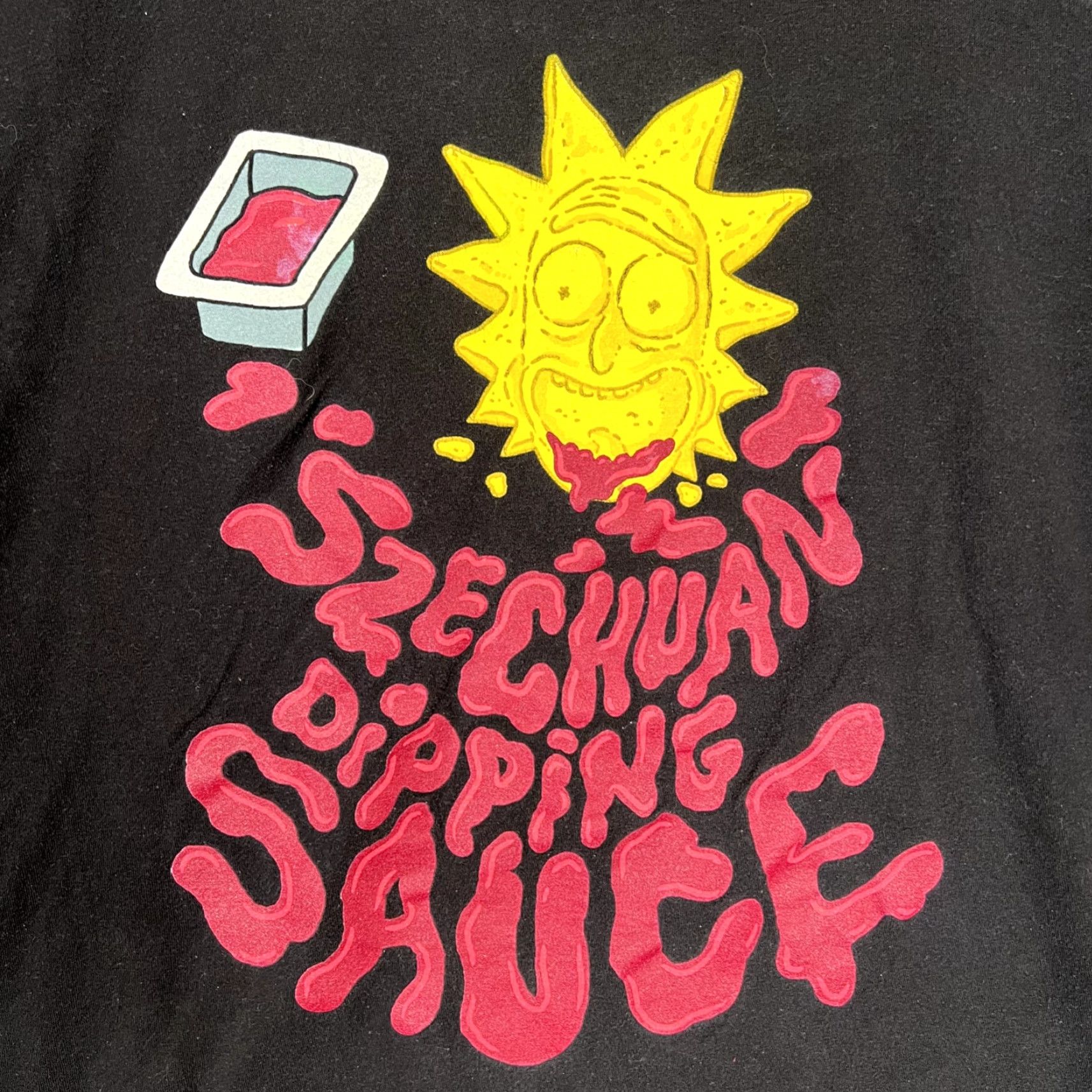 Swims Rick And Morty Szechuan Dipping Sauce Shirt Adult XL Black Mens T-Shirt Short Sleeve Crew Neck Cotton Graphic Print Adult Swim TV Size US XL / EU 56 / 4 - 4 Thumbnail