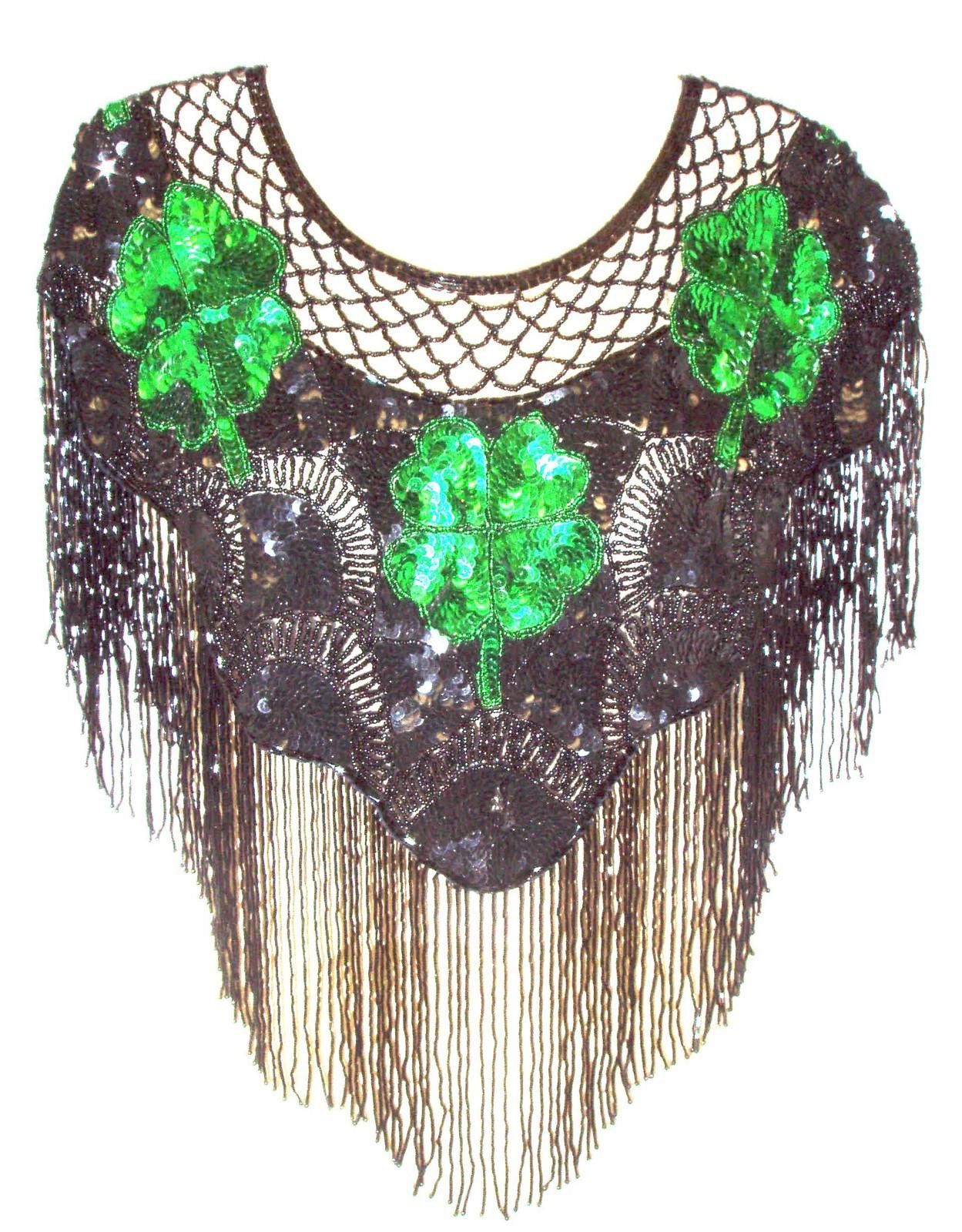 Designer Sequin Shawl/Wrap with Fringes Black with Shamrock Size ONE SIZE - 1 Preview
