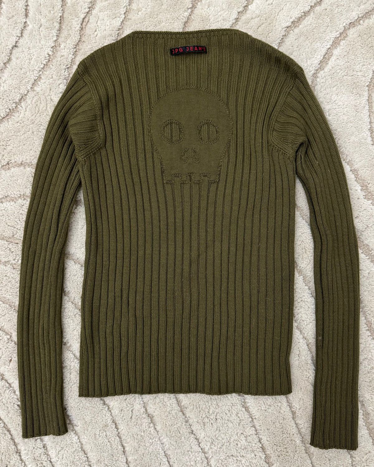 Jean Paul Gaultier 1990s Jean Paul Gaultier Skull Olive Sweater (S) Size US S / EU 44-46 / 1 - 2 Thumbnail