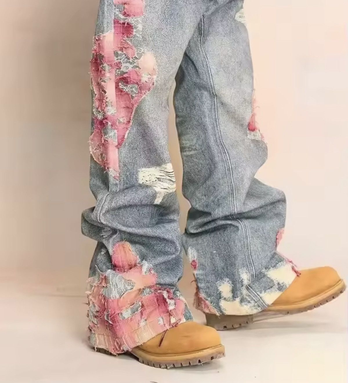 Jean Kitagawa x Haya Patchwork Embroidery Baggy Denim Jeans Size US 33 - 4 Thumbnail